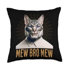 Funny Bootleg Mewing Cat Looksmaxxing Meme Mew Bro Mew Throw Pillow