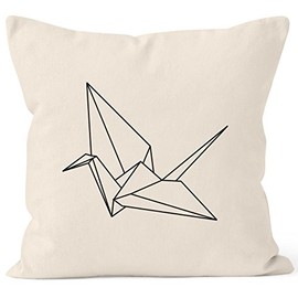 Autiga Cushion Cover Origami Crane Bird Decorative Cushion Cover 40 x 40 cm Cotton Natural 40 cm x 40 cm