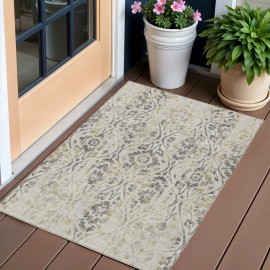 Homeroots 3' X 5' Beige Floral Washable Indoor Outdoor Area Rug