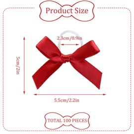 YJFY Pack of 100 Bows with Elastic Bands for Crafts, Bowknot, Mini Bows, Satin Ribbon Bows with Elastic Bands for Weddings, Handmade Products Crafting (Red)