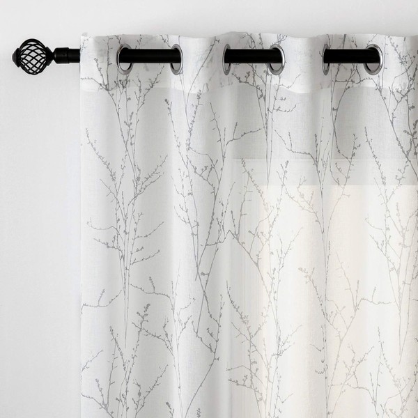 MIULEE Print Grey White Sheer Curtain 2 Panels for Bedroom