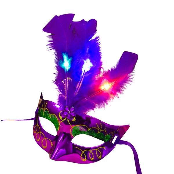 BF Souvenirs Venezia LED Masquerade with Feathers, Venetian Mask with