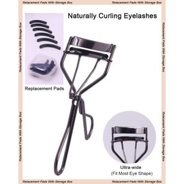 TPPICK Eyelash Curler Kit Metal Lash Curlers with Eyelashes Separator Comb Tools & 6 Replacement Refill Pads (Black)