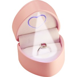 LED Ring Box for Proposal, Wedding, Engagement..Unique Designed Heart to Heart Idea PU Leather Heart Shaped Ring Jewelry Gift Box with Light for Women for Men (Pink)