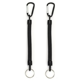 OIGWBPH Pack of 2 Spiral Key Chains, Elastic Fishing Lanyards, Spiral Lanyard, Spiral Cable, Carabiner, Fishing, Boating, Hiking, Camping, black