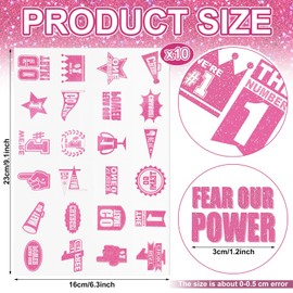 Landhoow 240 Pcs Pink Team Spirit Tattoos Temporary Glitter Go Team Tattoos Football Party Costume Accessory for School Spirit Supplies