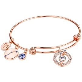 Leafael Superstar Aries Zodiac Expandable Bangle Bracelet Made with Premium Crystals Horoscope Constellation March April Birthstone Clear White Jewelry, Rose Gold Plated, 7"