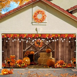 Fall Thanksgiving Garage Door Cover Decoratios Backdrop Autumn Garage Door Banner Large 2 Car 7x16ft Barn Wood Door Pumpkin Harvest Fall Garage Door Hanging Banner Outdoor Fall Party Garage Door Decor