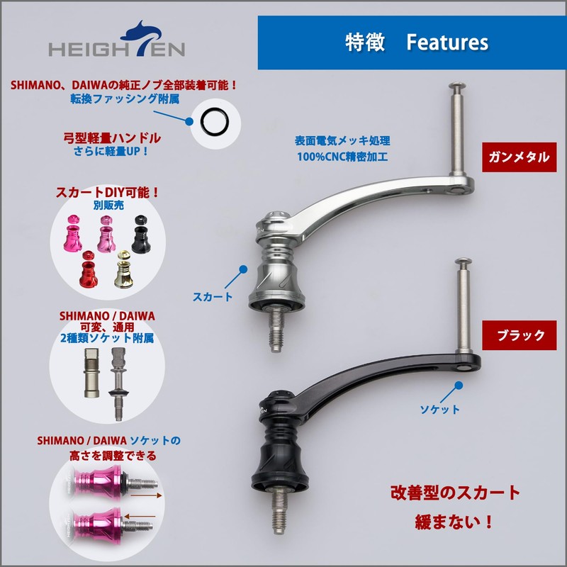 HEIGHTEN HT05401 2.2 inches (56 mm) Reel Handle (No Knobs)