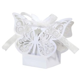 HICOHAND Paper Candy Boxes, 50 PCS Butterfly Laser Cut Favor Boxes DIY Wedding Birthday Gift Candy Boxes with Ribbons