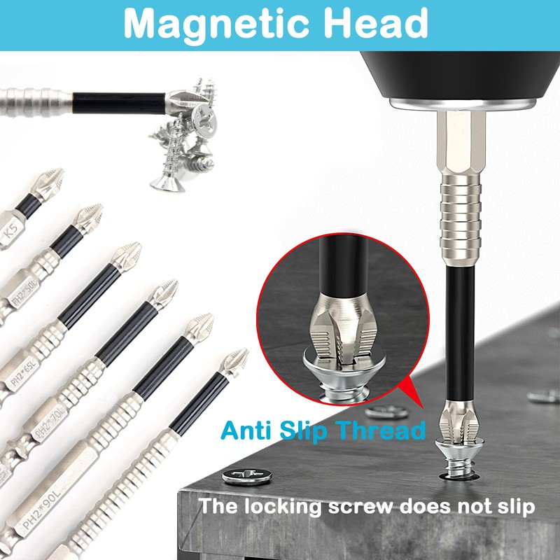 YUENTOEN 6Pcs Phillips Magnetic Screwdriver Bit Set, S2 Steel Anti-Slip