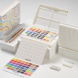 MEEDEN 48 Colors Watercolor Paint Set: with Portable Carrying Case, Removable Blocks, Built-in Palette & Watercolor Accessories, Perfect Travel Watercolor Set for Artists, Amateur Hobbyists and Painting Lovers