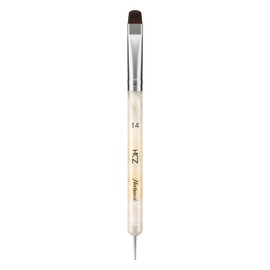 French Nail Brush, Hechunzi 2 Way French Gel Acrylic Nail Art Kolinsky Brush With Dotting Tool for Professional Manicure Cuticle Clean Up Nail Art Design (Giallo, #14)