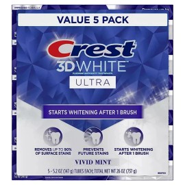Crest 3D White Ultra Whitening Toothpaste, Vivid Mint (5.2 oz, 5 pk)