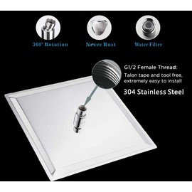 High Pressure Rain Shower Head, 304 Stainless Steel Large Rainfall Showerhead for Bathroom, Easy to Install, Awesome Shower Experience (Square, 12 inch)