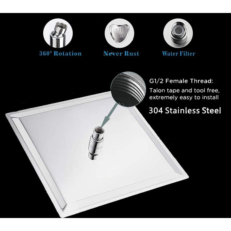 High Pressure Rain Shower Head, 304 Stainless Steel Large Rainfall