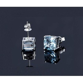 XIALV Classic Solitaire Stud Earrings, Cushion Cut 6mm Sky Blue CZ Zirconia Princess-Cut Created Simulated Gemstones Earrings