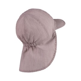 Sterntaler Peaked Cap Seersucker with Neck Protection and Tie Band for Boys UV 50+ - Baby Hat with Ear Flaps and Tie Band - Peaked Cap Baby with Striped Look, Pale brown