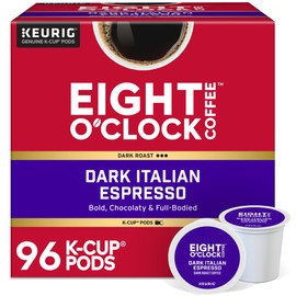 Eight O'Clock Coffee Dark Italian Espresso Roast Keurig Single-Serve K-Cup Pods, Dark Roast Coffee, 96 Count