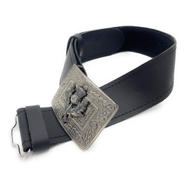 Tartan Tweeds Plain Leather Kilt Belt and Thistle Buckle S - XL (Medium) Black