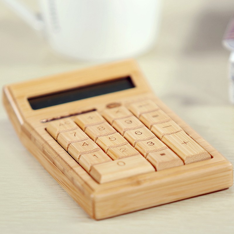Eco-friendly Bamboo Electronic Calculator Counter Standard Function 12 Digits Solar
