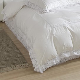 Ranznaz White Duvet Cover Queen Size Only, 100% Cotton Duvet Covers with Lace Trim, Breathable Soft Lightweight Bedding for All Season, 90x90 Inches