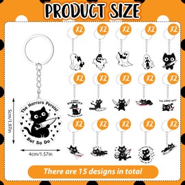 Liliaafar 30 Pcs Halloween Cat Lover Gifts Black Cat and Ghost Keychains