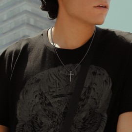 GLISHIVER Cross Necklace for Boys Men, Stainless Steel Cross Necklace Black Box Chain Cross Pendant Necklace Cross Chain Necklace for Men 16 Inch Cross Necklace for Boys Cross Chain