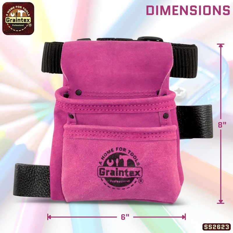 Graintex SS2623 2 Pocket Children Tool Pouch Pink Color Suede