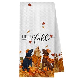 ChenCraty Fall Labrador Retriever Kitchen Towels, Labrador Dog Lovers Gifts Dish Tea Towel for Kitchen Decor, Rustic Autumn Lab Dog Decorative Hand Towels for Bathroom, 16x24 Inches