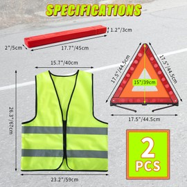 FLKQC Warning Triangles Safety Triangle Emergency Kit Foldable Reflective Triangles with Base Roadside Triangle Kit with Reflective Warning Vest