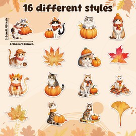 BkeeCten Autumn Cat Sticker Roll - 1000pcs Watercolor Fall Kitten Waterproof Vinyl Reusable Laptop Sticker Coloring Book Scrapbook Water Bottle Page Activity Pad Birthday Party Favor Kids Skateboard