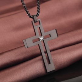 Black Cross Necklace for Men Man Black Mens Cross Necklaces Cross Chain and Stainless Steel Cross Pendant Chain Necklace 22 inch
