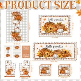 Nuanchu 10 Pcs Fall Kitchen Home Decor Set 4 Pumpkin Kitchen Dish Towels 2 Thanksgiving Pot Holders 2 Oven Mitt Rustic Rug and Mat for Cooking Baking Gift Harvest Autumn Home Decor
