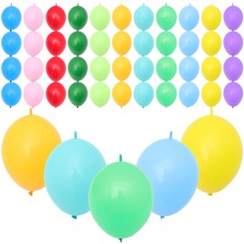 jojofuny 100pcs Multicolored Latex Link Balloons Rainbow Tail Balloons for Birthday Party, Weeding, Baby Shower