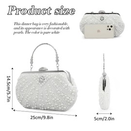LUI SUI Women's Pearl Pearl Clutch Purses Vintage Crystal Bridal Evening Bag for Wedding Cocktail Party Prom, White B