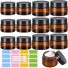 ANLIOTO Pack of 12 Glass Jars 20/30 ml with Lid, Cream Container, Ointment Jar, Cream Jar, Brown Glass Cream Jars for Filling Lotion, Cream, Cosmetics