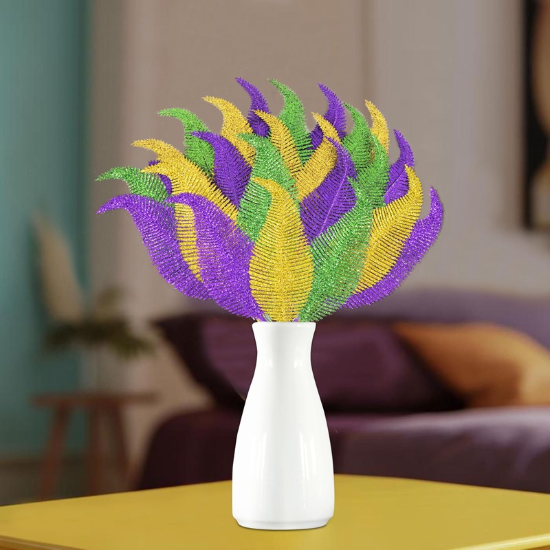 Yen Jean 52Pcs Mardi Gras Feathers Leaves Decorations - Green
