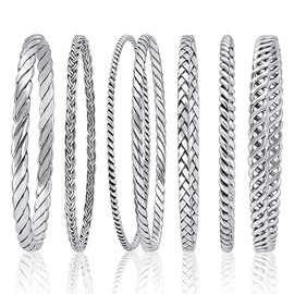 Venus Bangle - 925 Sterling Silver Women Plaited Bracelet - Made in Thailand – Size L/XL