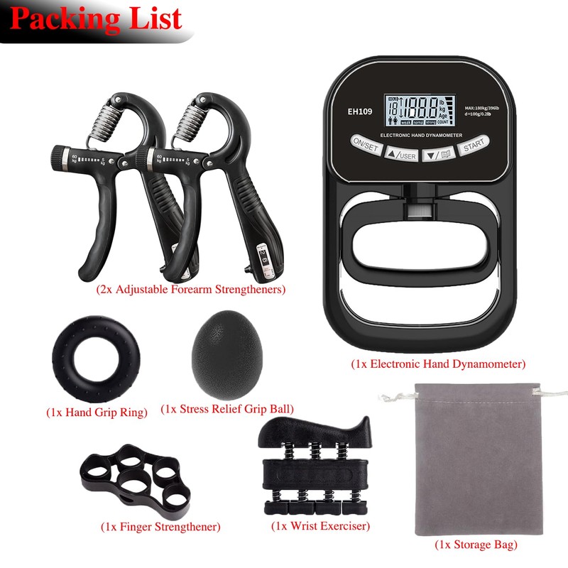Grip Strength Tester Set – 8PCS Hand Dynamometer (400 lbs/180