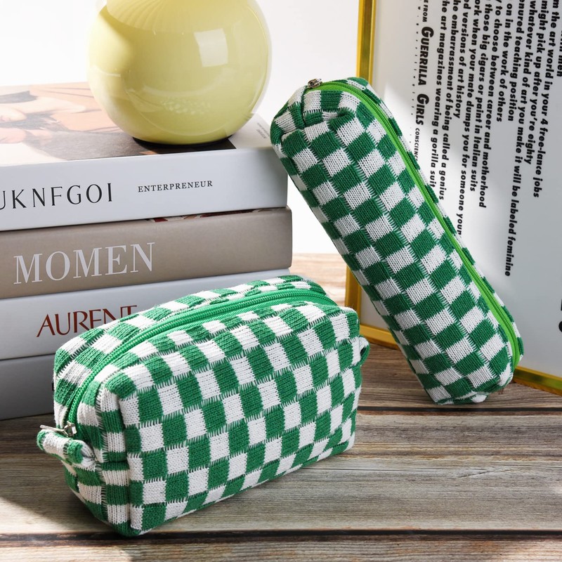 SOIDRAM Checkered Makeup Bag and Brush Storage Bag - Large