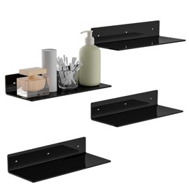 Hexsonhoma 15 Inches Black Acrylic Wall Shelves 4 Pack, L Shape Acrylic Floating Shelf, Acrylic Corner Shelf, Perspex Wall Mounted Shelves for Wall Décor, Space Saver