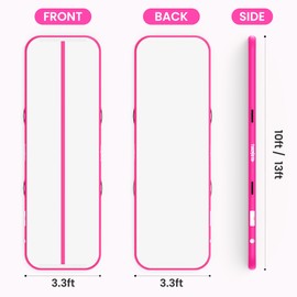 TUKEBETA 10ft Gymnastic Mats for Home Use Kids Adults, 4 Inches Thickness Inflatable Gymnastics Mat with Electric Pump and Storage Bag, Air Cheer Mat for Training Yoga Cheerleading Gym Outdoor, Pink