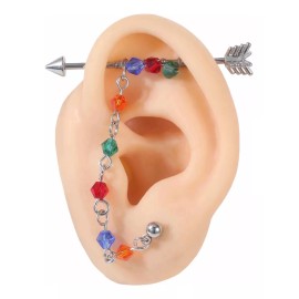 PMX Piercing Industrial Flecha Con Cadena, Arete Transversal 1pz