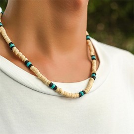 ALRNBY Puka Shell Necklace for Men Natural Coconut Shell Beaded for Women Turquoise Choker Boho Necklaces Summer Beach Trendy Jewelry (A)