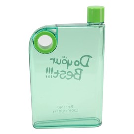 Flat Water Bottle, 420ml Slim Flat Water Bottle with Cover Portable Travel Mug Plastic Reusable Bottle for Outdoor Climbing Cycling Picnicking or School (Green)