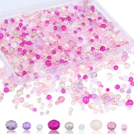 ZHIYUXI 1100PCS 4mm 6mm 8mm Pink Faceted Glass Beads for Jewelry Making Crystal Assorted Glass Beads for Bracelet Making Necklaces Accessories