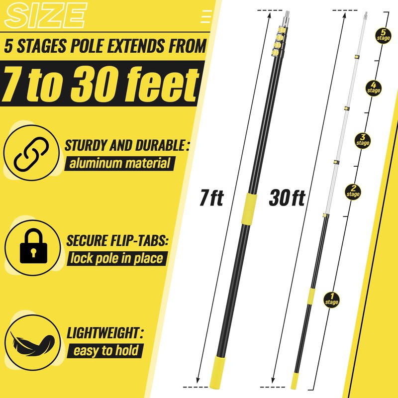 Leriton 7-30ft Long Telescopic Extension Pole with Hook Paint Roller