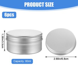Qianyu 6 Pcs 2.7oz Aluminum Tin Cans with Screw Lid 80ml Metal Round Jar Refillable Containers Travel Sized Cosmetic Containers Small Tins for Salve Spices Lip Balm Tea Candies Beard Balms