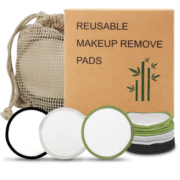 12 Pads Desmaquillantes Reutilizables, Toallitas Desmaquillantes Algodon con Bolsa Lavable